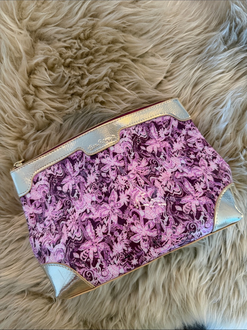 Lilly Pulitzer GWP Pink Floral Cosmetic Pouch with Metallic Accents